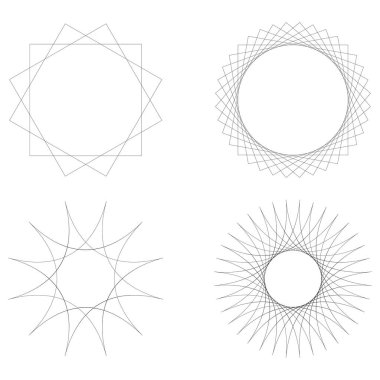 Geometrik dairesel soyut motif, simge, sembol. Radikal, yayılan tasarım elemanı vektörü