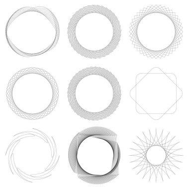 Geometrik dairesel soyut motif, simge, sembol. Radikal, yayılan tasarım elemanı vektörü
