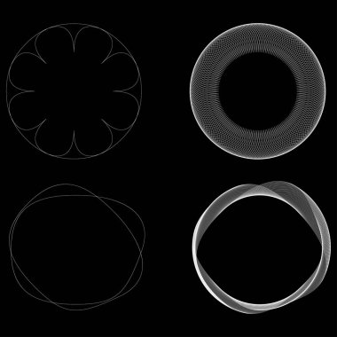 Geometrik dairesel soyut motif, simge, sembol. Radikal, yayılan tasarım elemanı vektörü