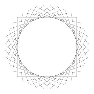 Geometrik dairesel soyut motif, simge, sembol. Radikal, yayılan tasarım elemanı vektörü