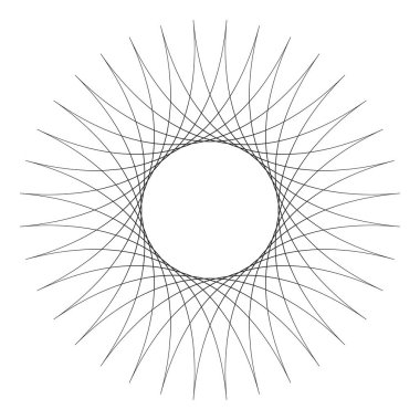 Geometrik dairesel soyut motif, simge, sembol. Radikal, yayılan tasarım elemanı vektörü