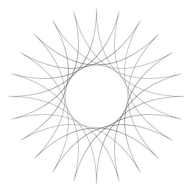 Geometrik dairesel soyut motif, simge, sembol. Radikal, yayılan tasarım elemanı vektörü