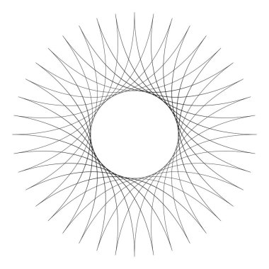 Geometrik dairesel soyut motif, simge, sembol. Radikal, yayılan tasarım elemanı vektörü