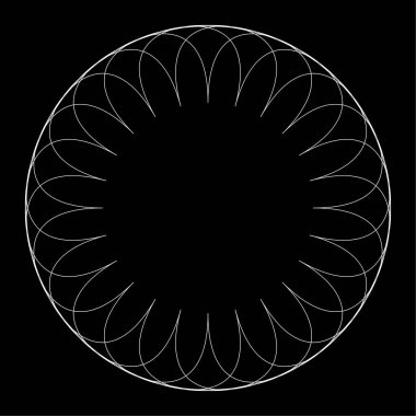 Geometrik dairesel soyut motif, simge, sembol. Radikal, yayılan tasarım elemanı vektörü