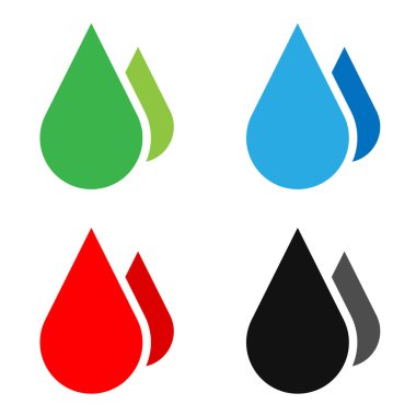 Farklı damlalar, semboller. Doğal jel, su, kan, gaz, yağ ve petrol damlası - stok vektör illüstrasyonu, klip- sanat grafikleri