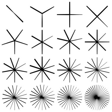 Düzensiz radyal, yayılan çizgiler. Patlama, teller, patlama elementleri. Yıldız patlaması, güneş patlaması kesişen çizgiler, çizgiler - stok vektör illüstrasyonu, klip sanatları grafikleri