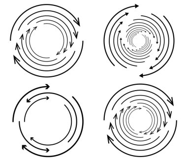 Rastgele dairesel, döngüsel ok elementi. Spiral, spin, dönen oklar - stok vektör illüstrasyonu, klip- sanat grafikleri