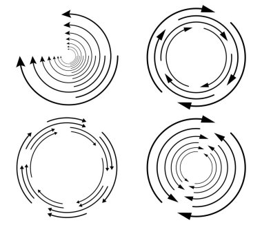 Rastgele dairesel, döngüsel ok elementi. Spiral, spin, dönen oklar - stok vektör illüstrasyonu, klip- sanat grafikleri