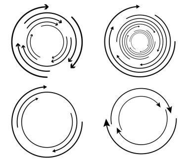 Rastgele dairesel, döngüsel ok elementi. Spiral, spin, dönen oklar - stok vektör illüstrasyonu, klip- sanat grafikleri