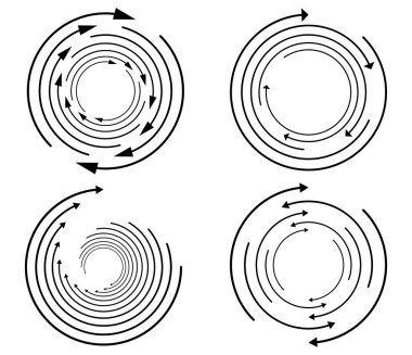 Rastgele dairesel, döngüsel ok elementi. Spiral, spin, dönen oklar - stok vektör illüstrasyonu, klip- sanat grafikleri