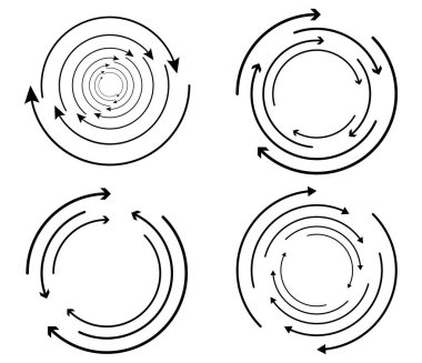 Rastgele dairesel, döngüsel ok elementi. Spiral, spin, dönen oklar - stok vektör illüstrasyonu, klip- sanat grafikleri