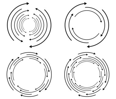Rastgele dairesel, döngüsel ok elementi. Spiral, spin, dönen oklar - stok vektör illüstrasyonu, klip- sanat grafikleri