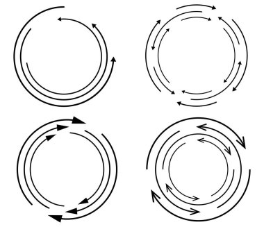 Rastgele dairesel, döngüsel ok elementi. Spiral, spin, dönen oklar - stok vektör illüstrasyonu, klip- sanat grafikleri