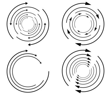 Rastgele dairesel, döngüsel ok elementi. Spiral, spin, dönen oklar - stok vektör illüstrasyonu, klip- sanat grafikleri
