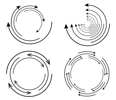 Rastgele dairesel, döngüsel ok elementi. Spiral, spin, dönen oklar - stok vektör illüstrasyonu, klip- sanat grafikleri