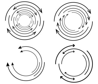Rastgele dairesel, döngüsel ok elementi. Spiral, spin, dönen oklar - stok vektör illüstrasyonu, klip- sanat grafikleri