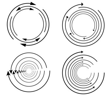 Rastgele dairesel, döngüsel ok elementi. Spiral, spin, dönen oklar - stok vektör illüstrasyonu, klip- sanat grafikleri