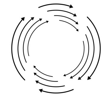 Rastgele dairesel, döngüsel ok elementi. Spiral, spin, dönen oklar - stok vektör illüstrasyonu, klip- sanat grafikleri