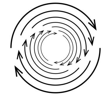Rastgele dairesel, döngüsel ok elementi. Spiral, spin, dönen oklar - stok vektör illüstrasyonu, klip- sanat grafikleri