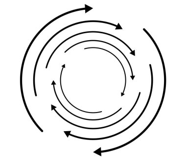 Rastgele dairesel, döngüsel ok elementi. Spiral, spin, dönen oklar - stok vektör illüstrasyonu, klip- sanat grafikleri