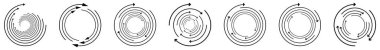 Rastgele dairesel, döngüsel ok elementi. Spiral, spin, dönen oklar - stok vektör illüstrasyonu, klip- sanat grafikleri