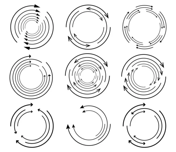 Willekeurig Cirkelvormig Cyclus Pijl Element Spiraalvormig Draaiend Draaiende Pijlen Stockvector — Stockvector