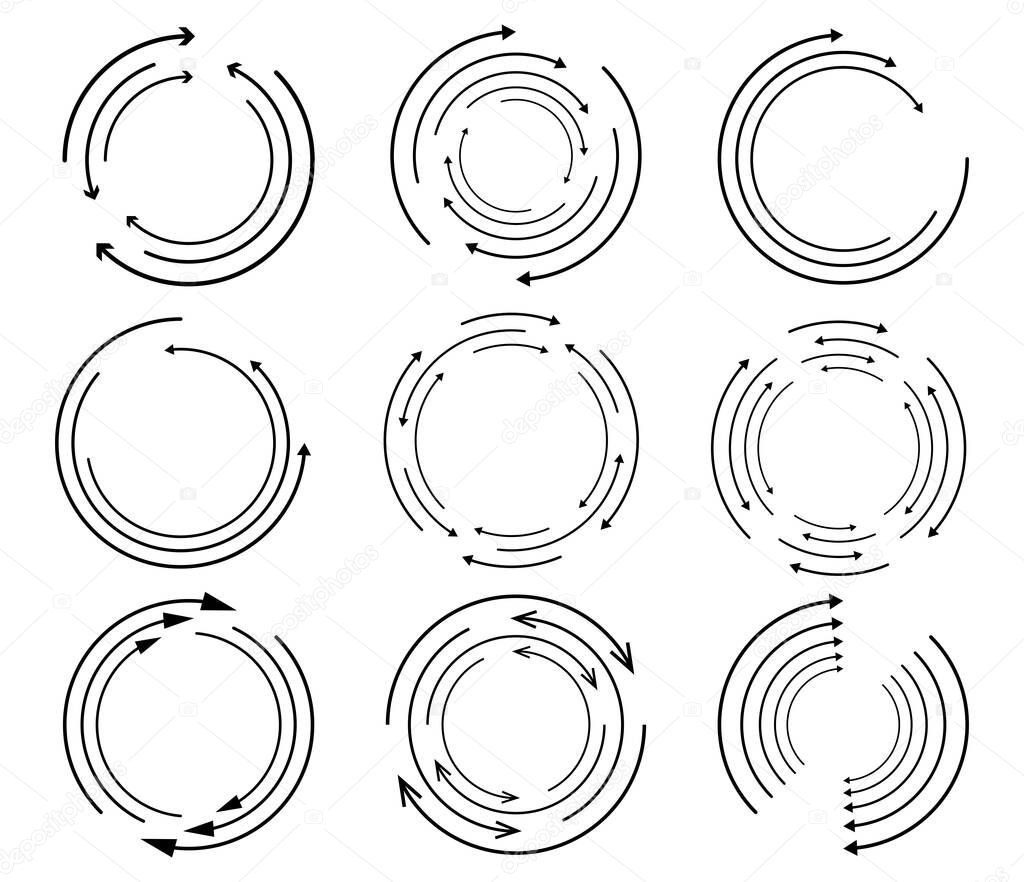 Random circular, cycle arrow element. Spiral, spinning, revolve arrows - stock vector illustration, clip-art graphics