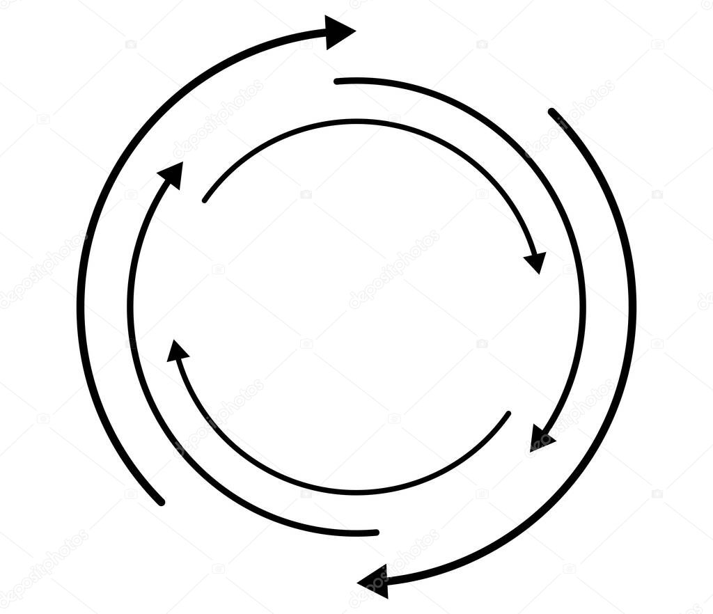 Random circular, cycle arrow element. Spiral, spinning, revolve arrows - stock vector illustration, clip-art graphics