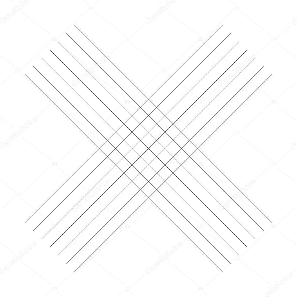 Geometric weave element with intersecting lines, stripes. Abstract lattice, grate, trellis and plexus illustration
