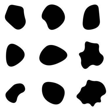 Rastgele leke, mürekkep lekesi. Organik leke, leke. Benek şekli. Splat, benek grafiği. Sıvı damlası, sıvı. Çakıl taşı, taş siluet. Mürekkep lekesi, mottle leke düzensiz şekli. Temel, basit yuvarlak, düzgün form