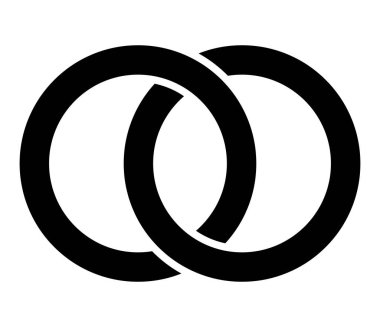 Birbirine bağlı, kesişen daireler, soyut sembolik şekiller, simgeler.