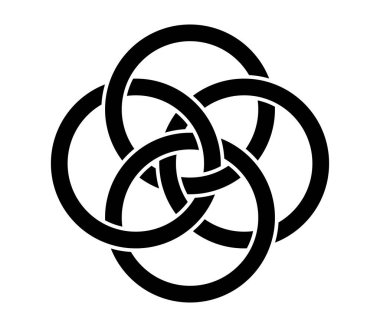 Birbirine bağlı, kesişen daireler, soyut sembolik şekiller, simgeler.