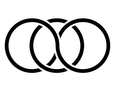 Birbirine bağlı, kesişen daireler, soyut sembolik şekiller, simgeler.