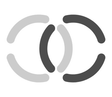 Birbirine bağlı, kesişen daireler, soyut sembolik şekiller, simgeler.