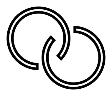 Birbirine bağlı, kesişen daireler, soyut sembolik şekiller, simgeler.