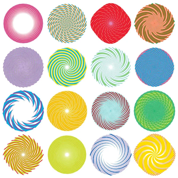 Csavar Forgószél Örvénylő Elemek Vortex Volute Elem Beállítva Körkörös Koncentrikus — Stock Vector