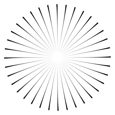 Radikal, birleşen, radikal çizgiler. Soyut dairesel element. Işınlar, ışınlar, ışıltı ve parıltı vektör çizimi