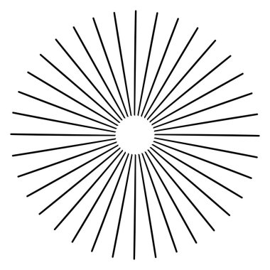 Radikal, birleşen, radikal çizgiler. Soyut dairesel element. Işınlar, ışınlar, ışıltı ve parıltı vektör çizimi