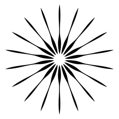 Radikal, birleşen, radikal çizgiler. Soyut dairesel element. Işınlar, ışınlar, ışıltı ve parıltı vektör çizimi