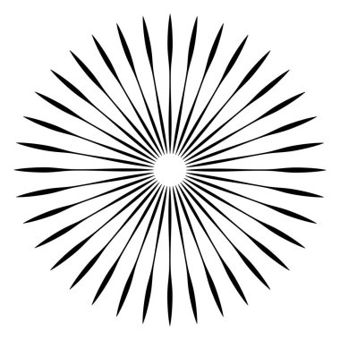 Radikal, birleşen, radikal çizgiler. Soyut dairesel element. Işınlar, ışınlar, ışıltı ve parıltı vektör çizimi