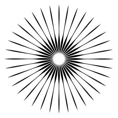 Radikal, birleşen, radikal çizgiler. Soyut dairesel element. Işınlar, ışınlar, ışıltı ve parıltı vektör çizimi