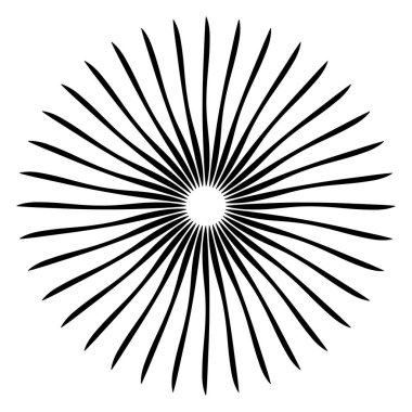 Radikal, birleşen, radikal çizgiler. Soyut dairesel element. Işınlar, ışınlar, ışıltı ve parıltı vektör çizimi
