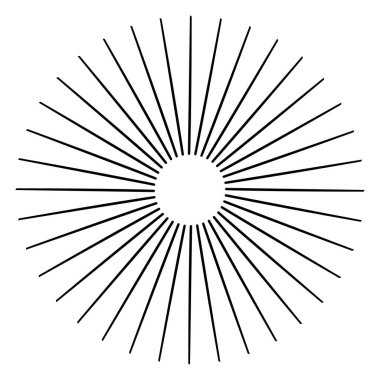 Radikal, birleşen, radikal çizgiler. Soyut dairesel element. Işınlar, ışınlar, ışıltı ve parıltı vektör çizimi