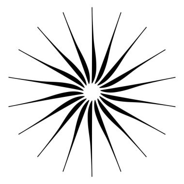 Radikal, birleşen, radikal çizgiler. Soyut dairesel element. Işınlar, ışınlar, ışıltı ve parıltı vektör çizimi