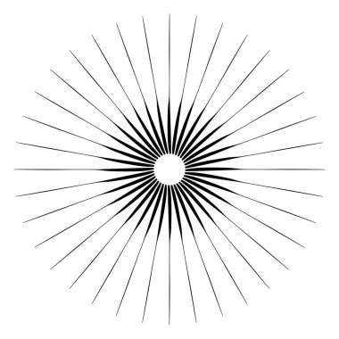 Radikal, birleşen, radikal çizgiler. Soyut dairesel element. Işınlar, ışınlar, ışıltı ve parıltı vektör çizimi