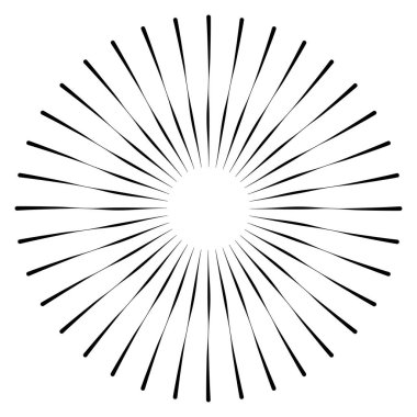 Radikal, birleşen, radikal çizgiler. Soyut dairesel element. Işınlar, ışınlar, ışıltı ve parıltı vektör çizimi