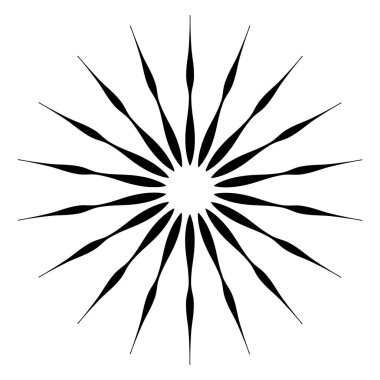 Radikal, birleşen, radikal çizgiler. Soyut dairesel element. Işınlar, ışınlar, ışıltı ve parıltı vektör çizimi