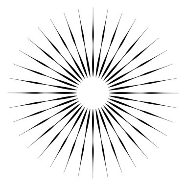 Radikal, birleşen, radikal çizgiler. Soyut dairesel element. Işınlar, ışınlar, ışıltı ve parıltı vektör çizimi