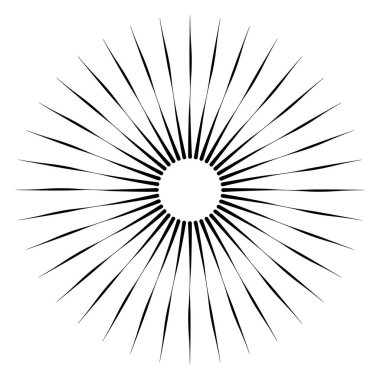 Radikal, birleşen, radikal çizgiler. Soyut dairesel element. Işınlar, ışınlar, ışıltı ve parıltı vektör çizimi