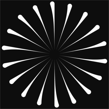 Radikal, birleşen, radikal çizgiler. Soyut dairesel element. Işınlar, ışınlar, ışıltı ve parıltı vektör çizimi